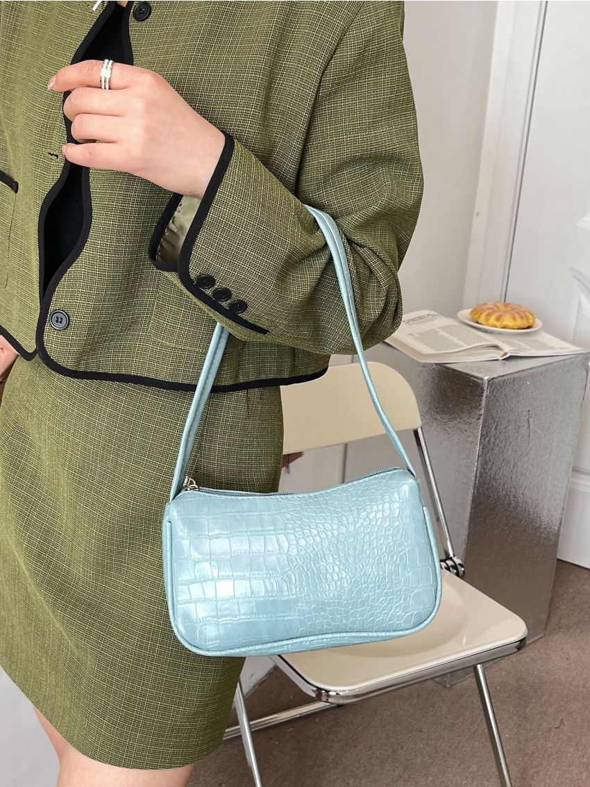 Crocodile Embossed Baguette Bag