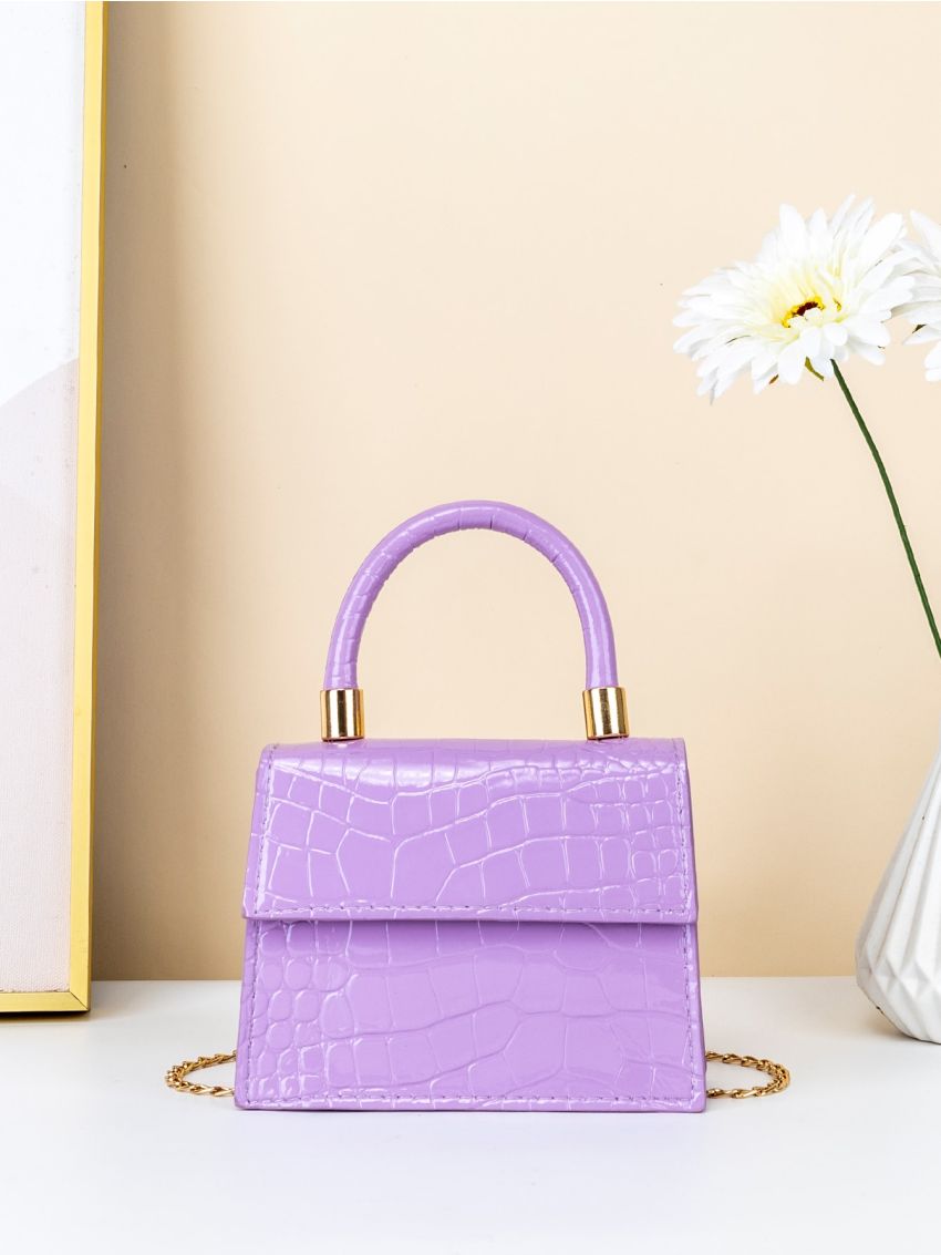 Mini Snakeskin Embossed Flap Chain Square Bag