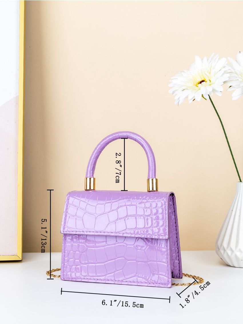 Mini Snakeskin Embossed Flap Chain Square Bag