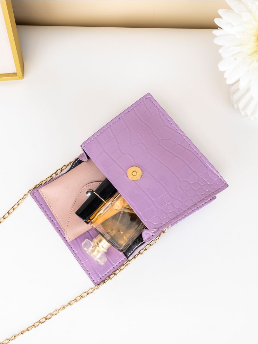 Mini Snakeskin Embossed Flap Chain Square Bag