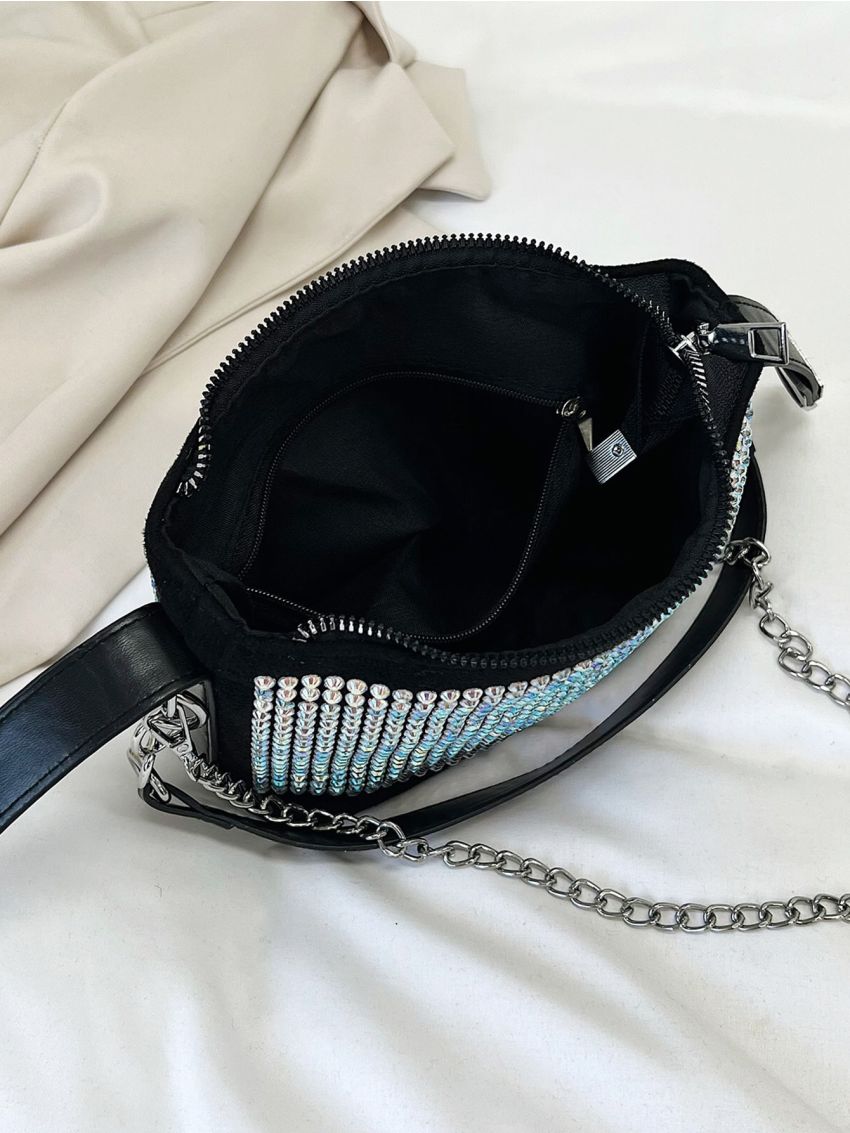 Mini Hobo Bag Rhinestone Decor Top Handle