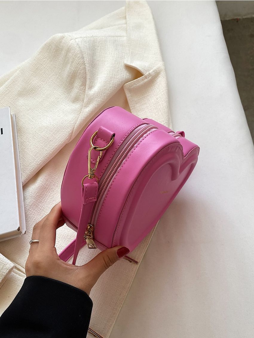 Mini Neon Pink Letter Print Heart Shape Novelty Bag