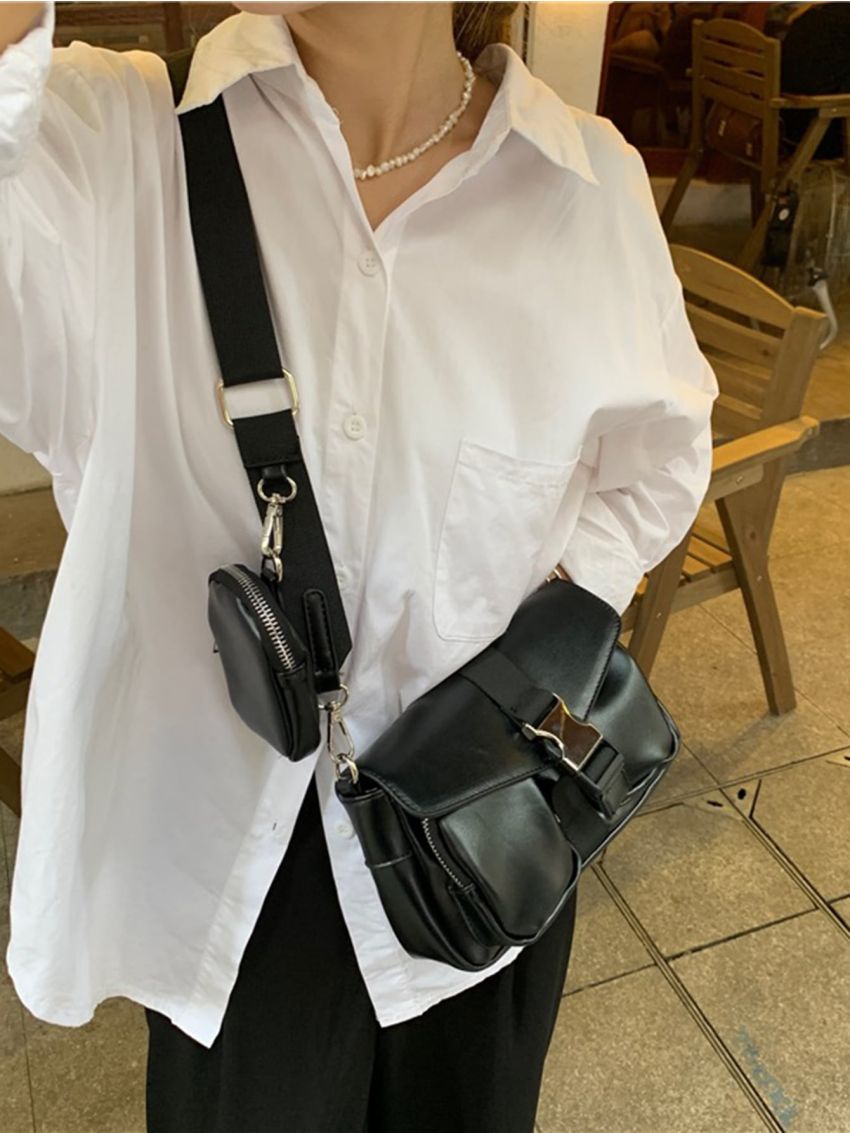 Release Buckle Decor Square Bag With Coin Purse