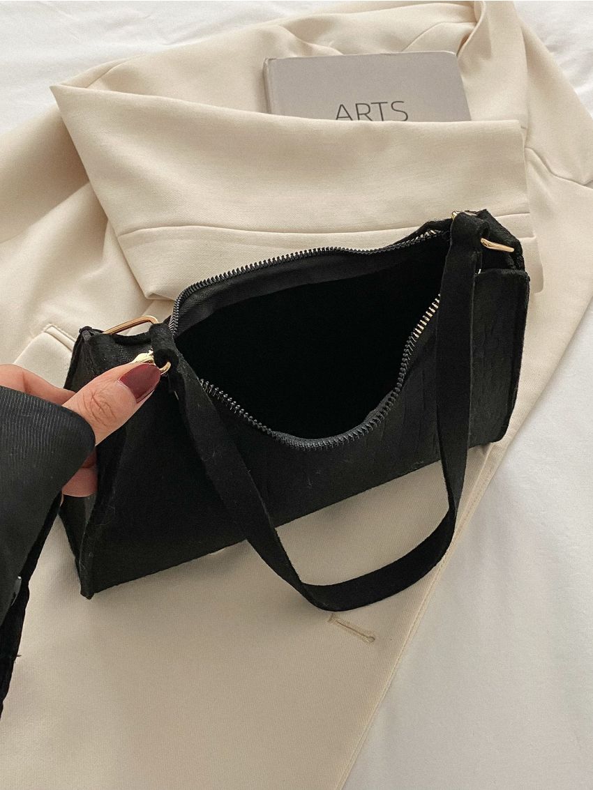 Crocodile Embossed Felt Baguette Bag