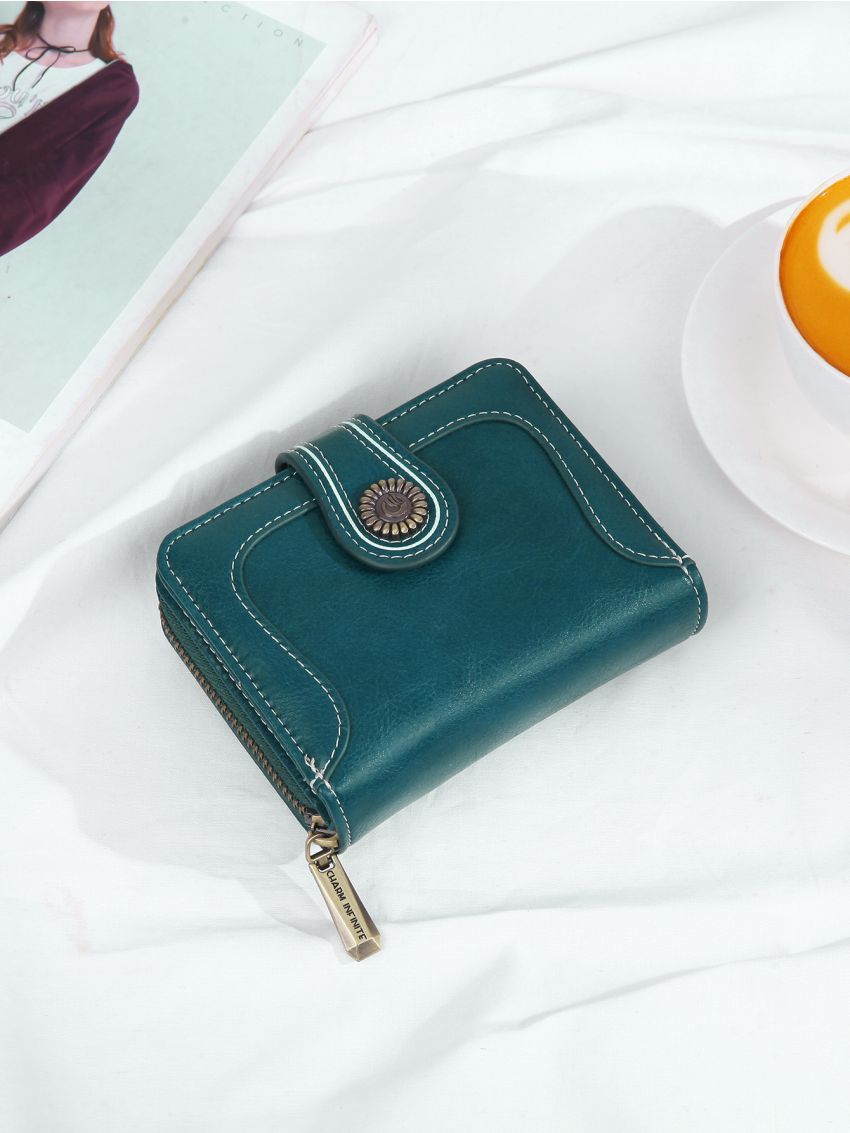 Flower Decor Snap Button Small Wallet