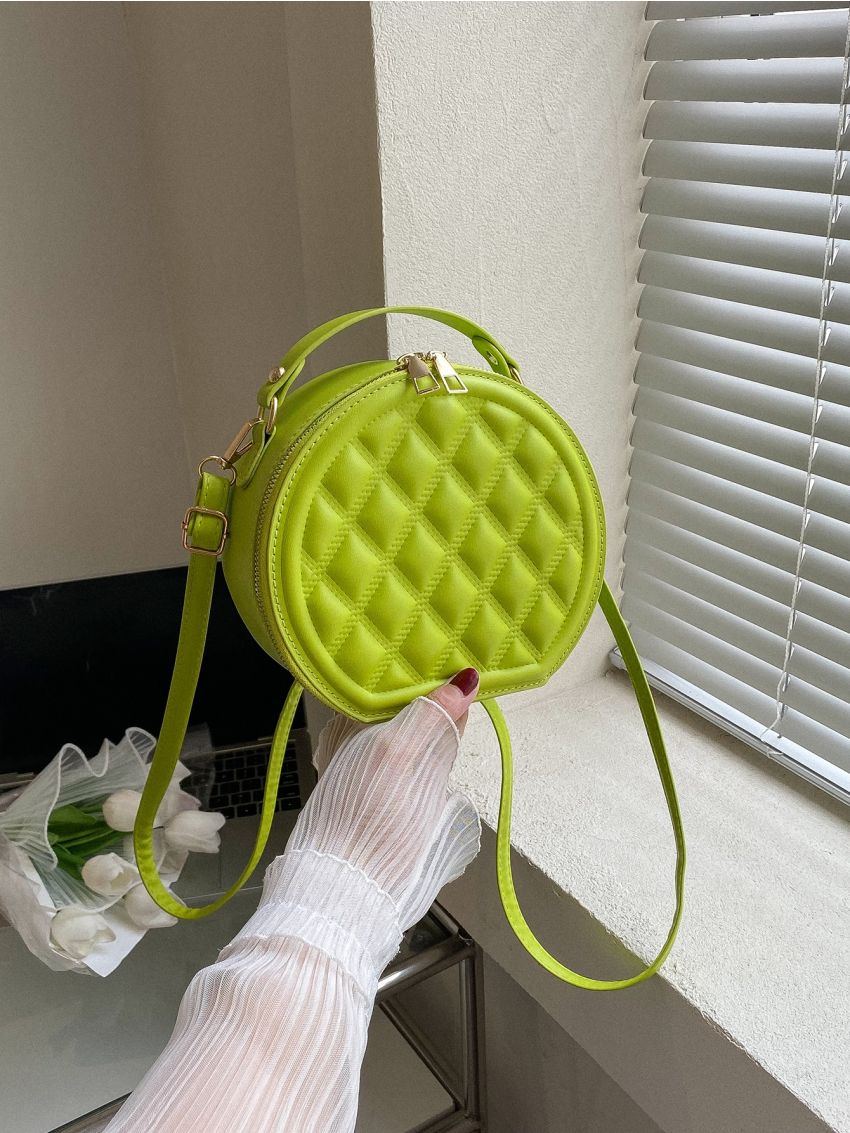 Mini Neon Lime Quilted Circle Bag