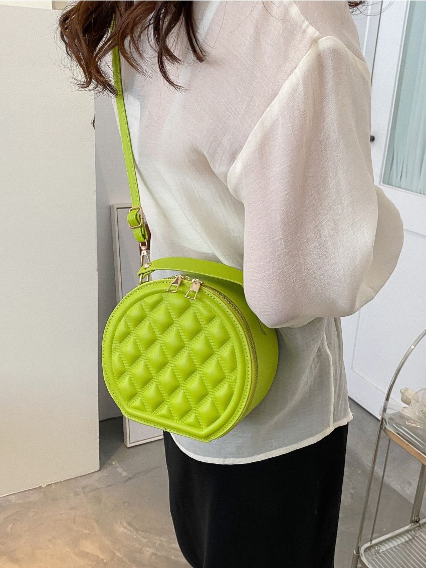 Mini Neon Lime Quilted Circle Bag