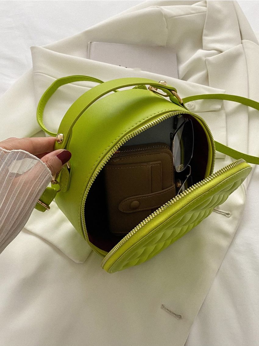 Mini Neon Lime Quilted Circle Bag