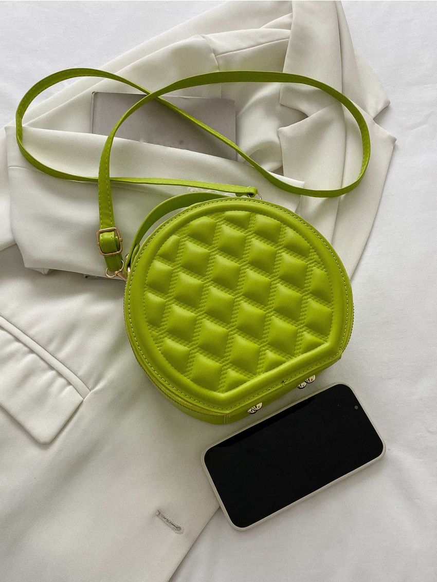 Mini Neon Lime Quilted Circle Bag