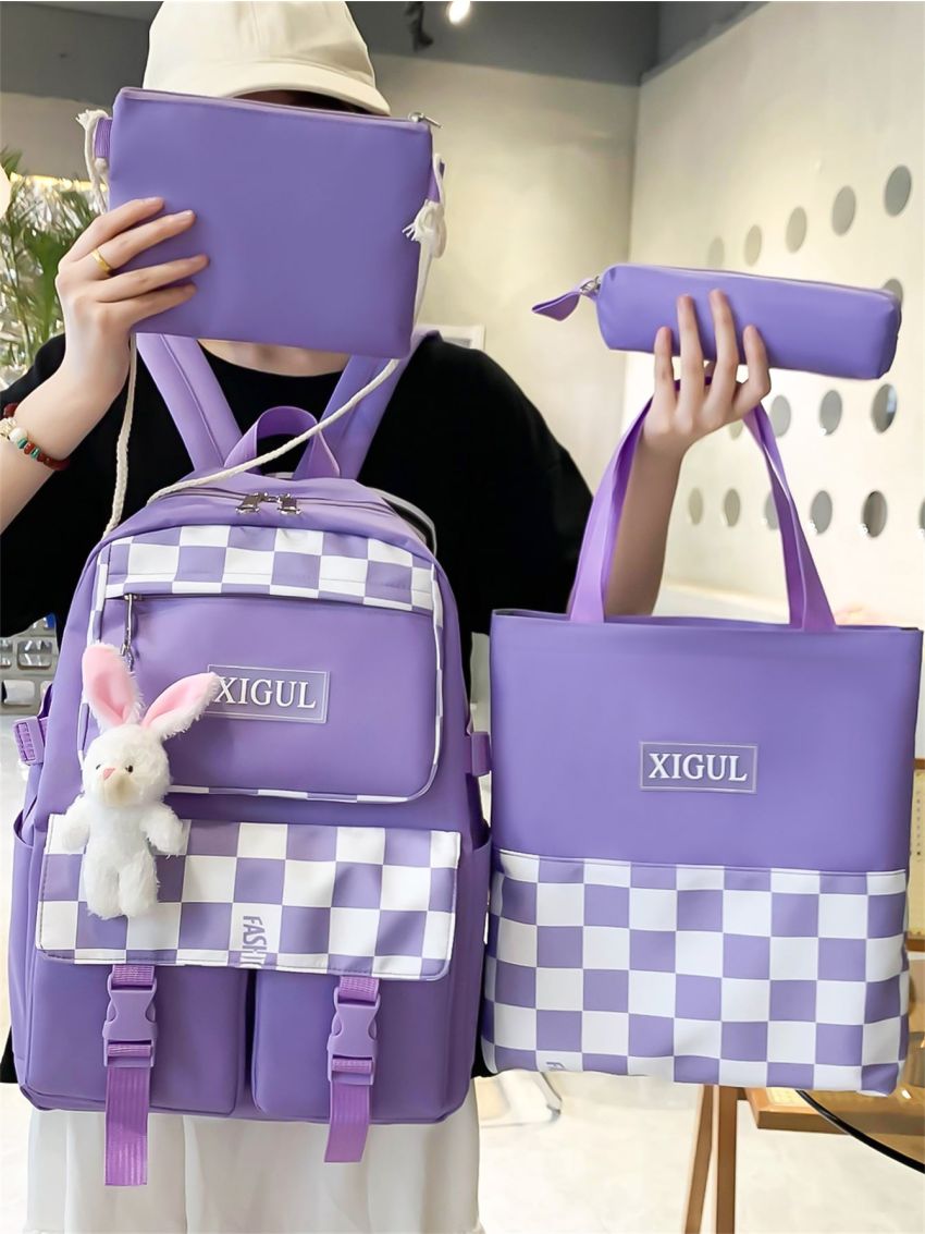 4pcs Letter Graphic Functional Backpack Set