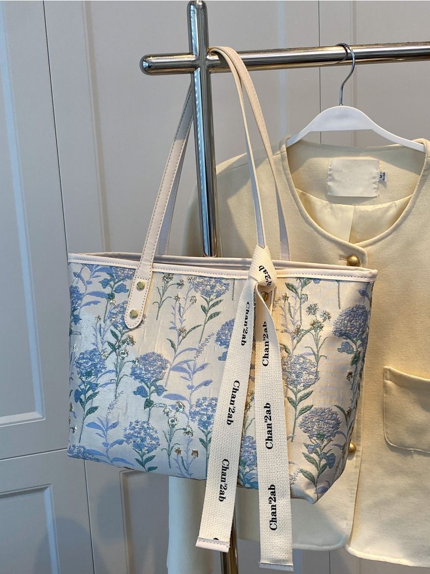 Floral Print Shoulder Tote Bag