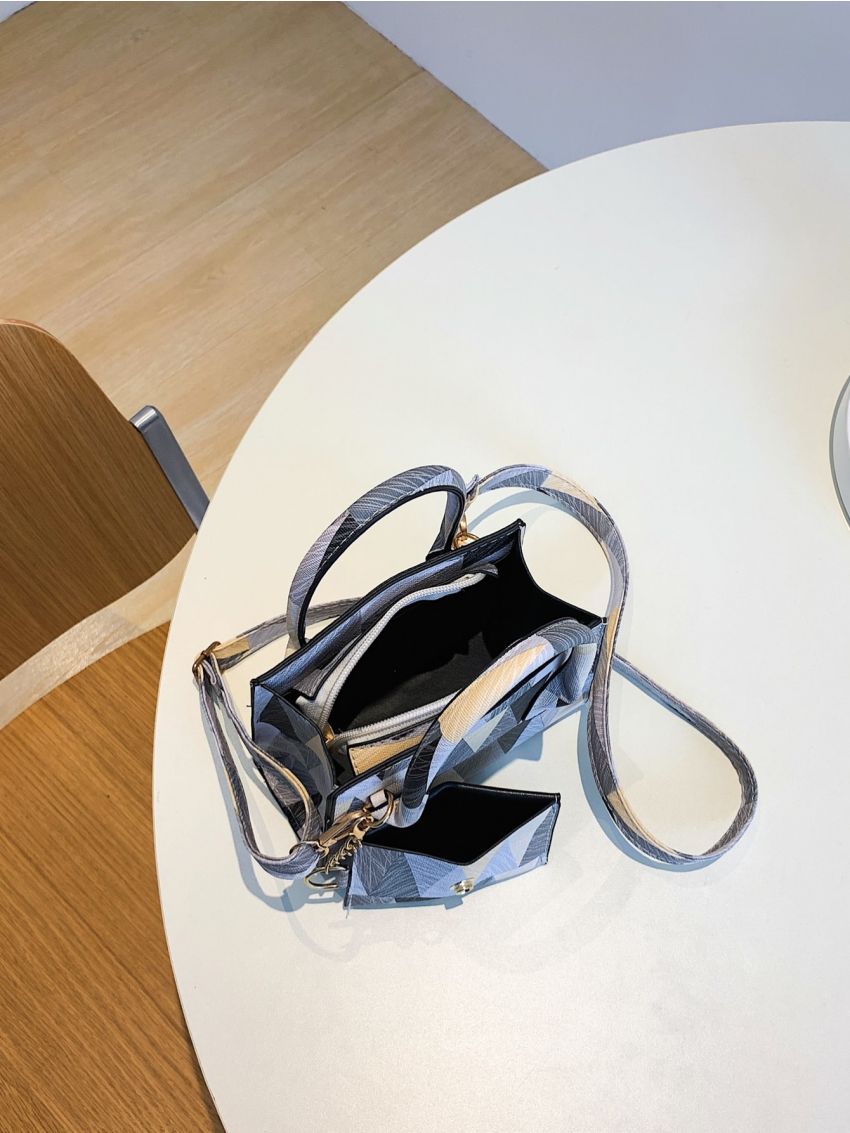 Mini Geometric Pattern Square Bag With Coin Purse