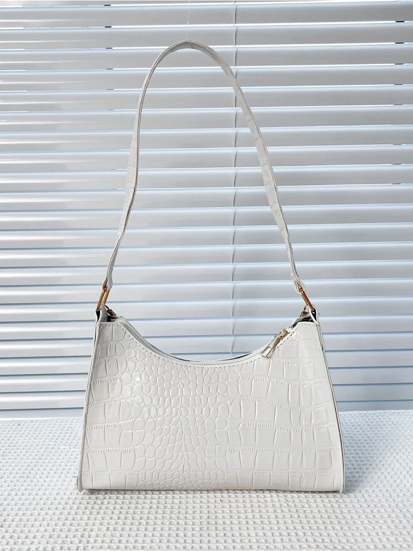 Crocodile Embossed Chain Baguette Bag
