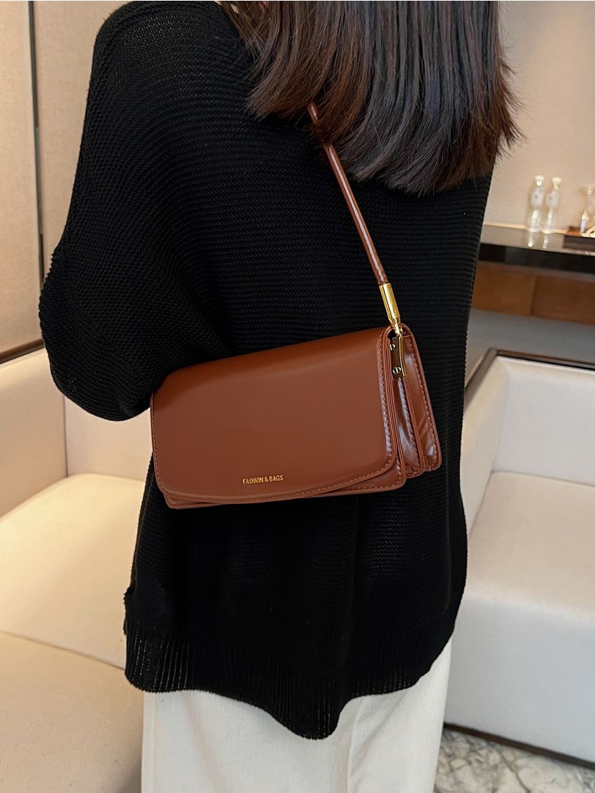 Letter Graphic Flap Square Bag