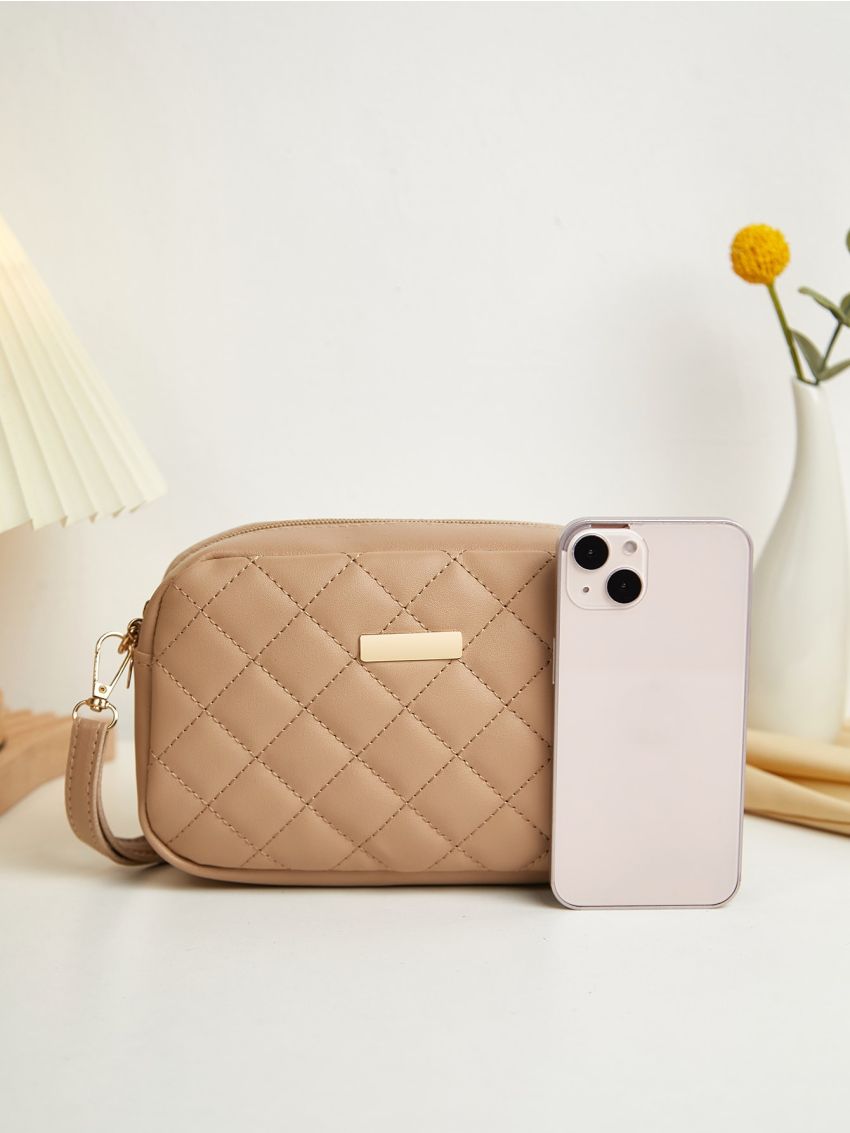 Mini Quilted Metal Detail Square Bag