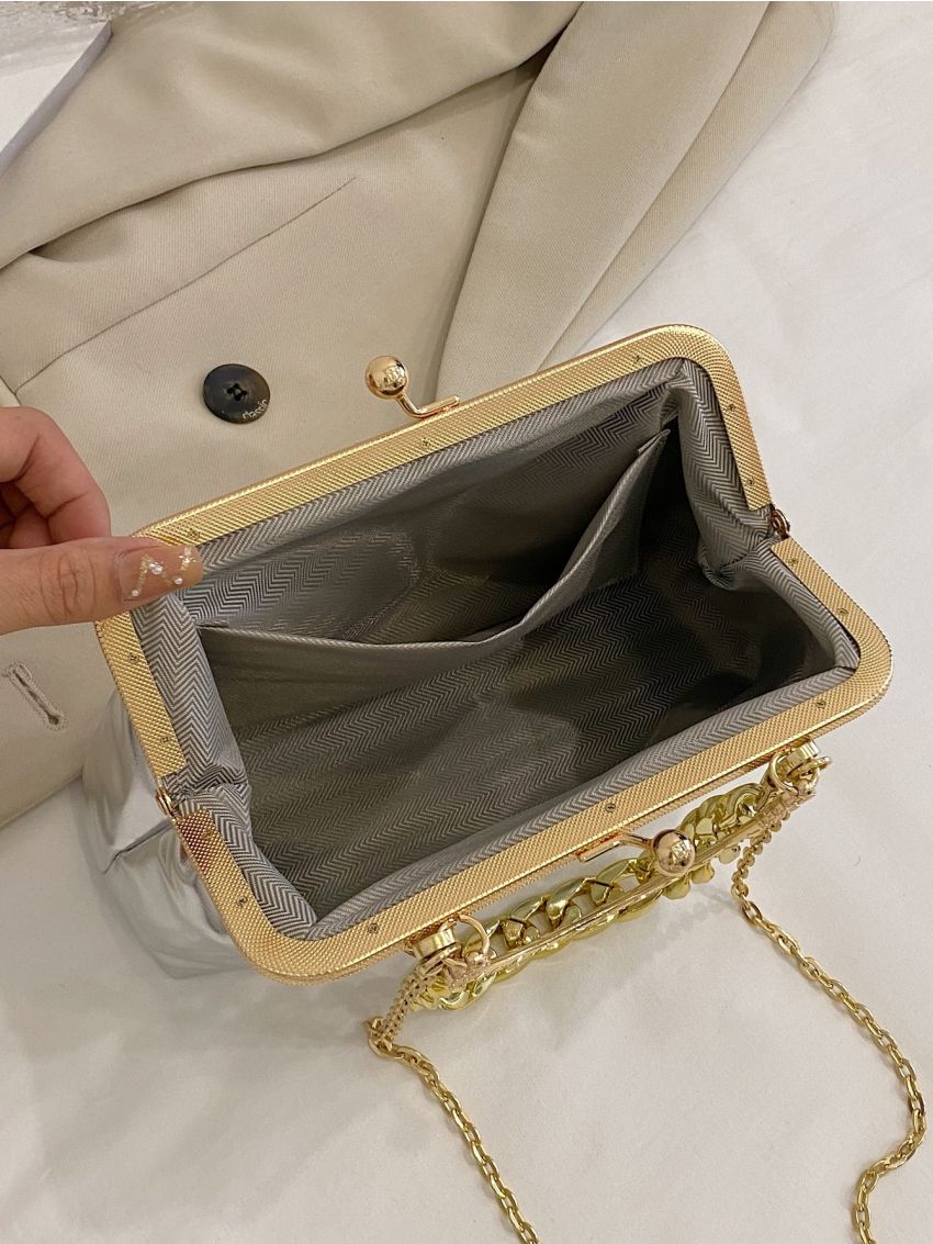 Metallic Kiss Lock Chain Dome Bag