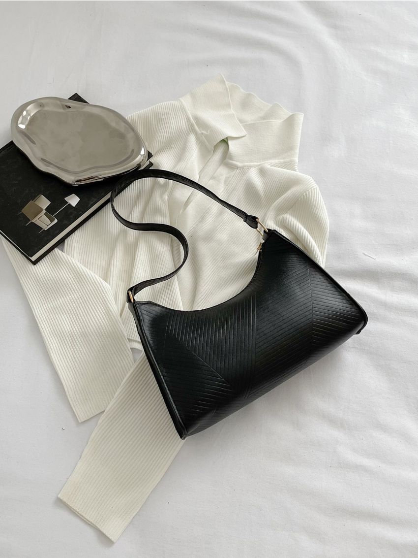 Embossed Detail Baguette Bag