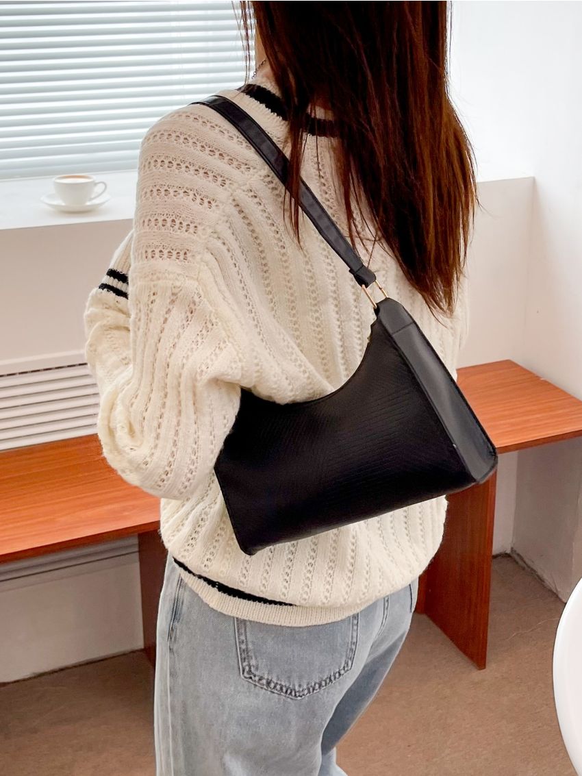 Embossed Detail Baguette Bag