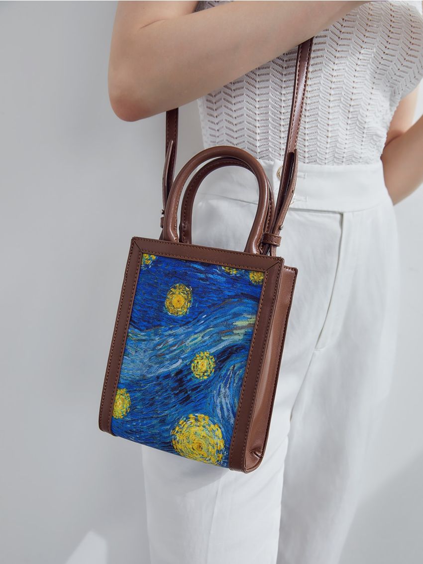 X Van Gogh INSPIRED MINI GRAPHIC DOUBLE HANDLE SQUARE BAG