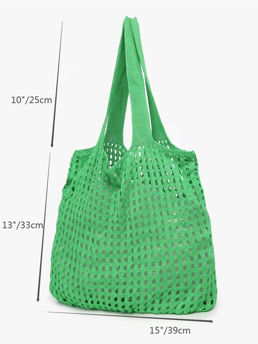 Minimalist Green Crochet Bag Hollow Out For Shopping