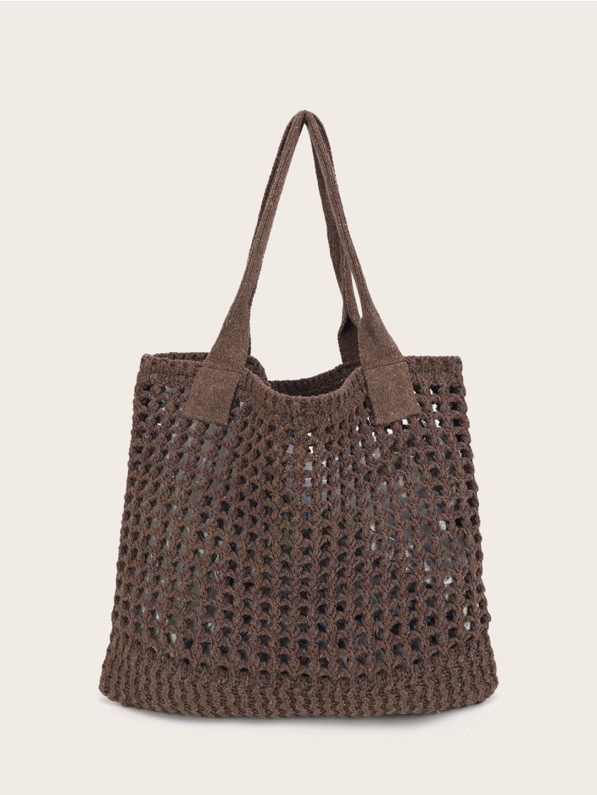 Minimalist Hollow Out Crochet Bag Women's Large Size Beach Tote Bag, Minimalist Hollow Out Design, Large Capacity Woven Shopping Bag Single Shoulder Tote Bag