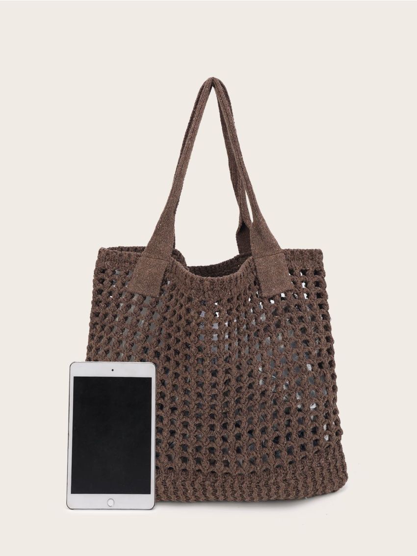 Minimalist Hollow Out Crochet Bag Women's Large Size Beach Tote Bag, Minimalist Hollow Out Design, Large Capacity Woven Shopping Bag Single Shoulder Tote Bag