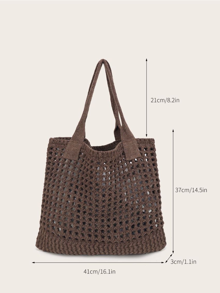Minimalist Hollow Out Crochet Bag Women's Large Size Beach Tote Bag, Minimalist Hollow Out Design, Large Capacity Woven Shopping Bag Single Shoulder Tote Bag
