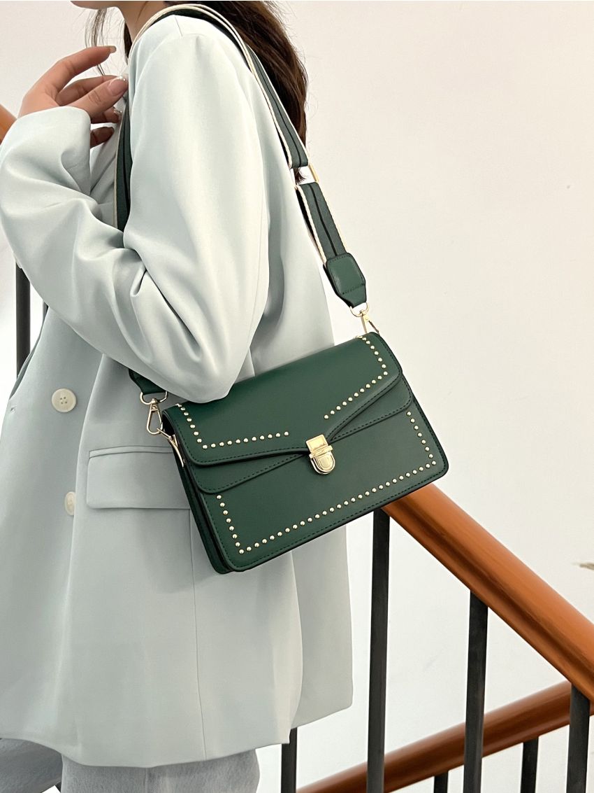 Studded Decor Flap Square Bag