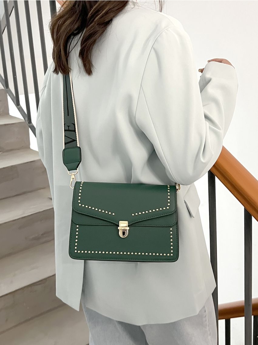 Studded Decor Flap Square Bag