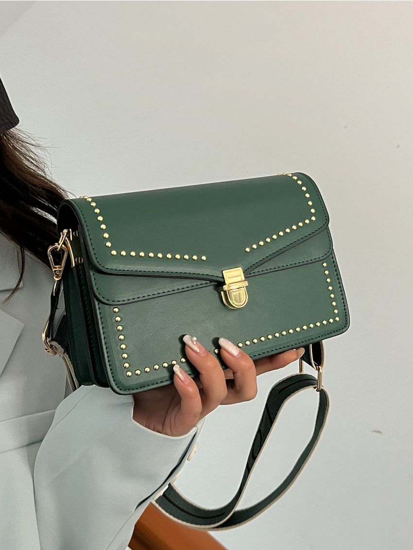 Studded Decor Flap Square Bag