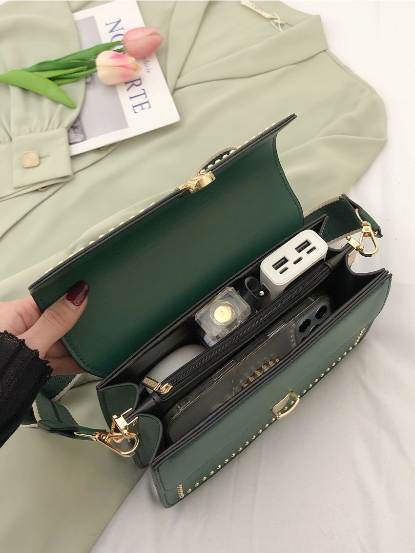 Studded Decor Flap Square Bag