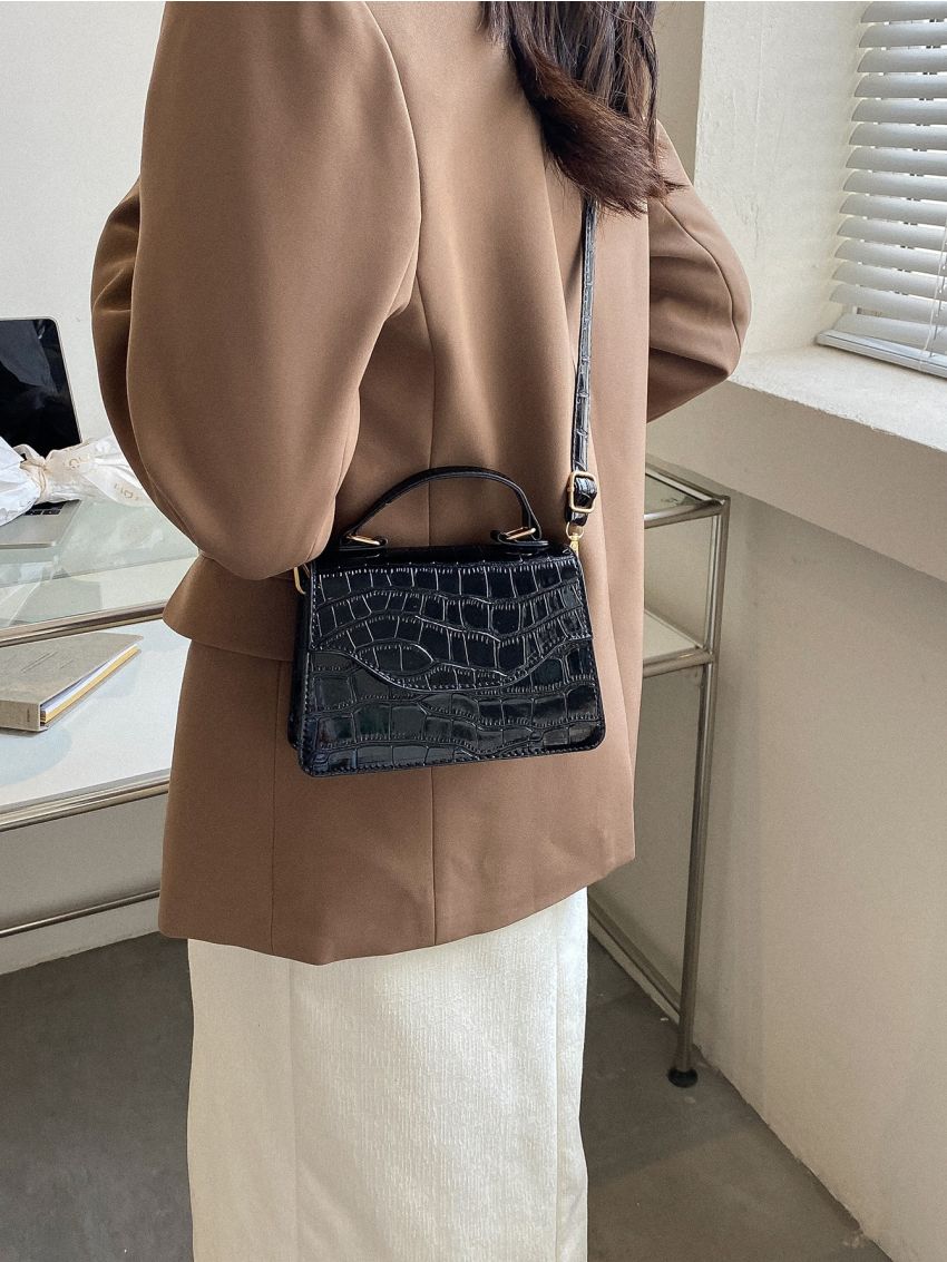 Mini Crocodile Embossed Flap Square Bag
