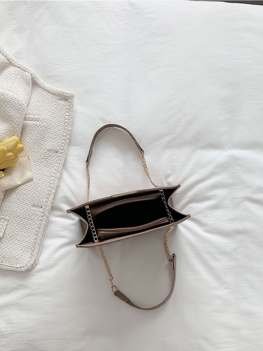 Crocodile Embossed Chain Square Bag