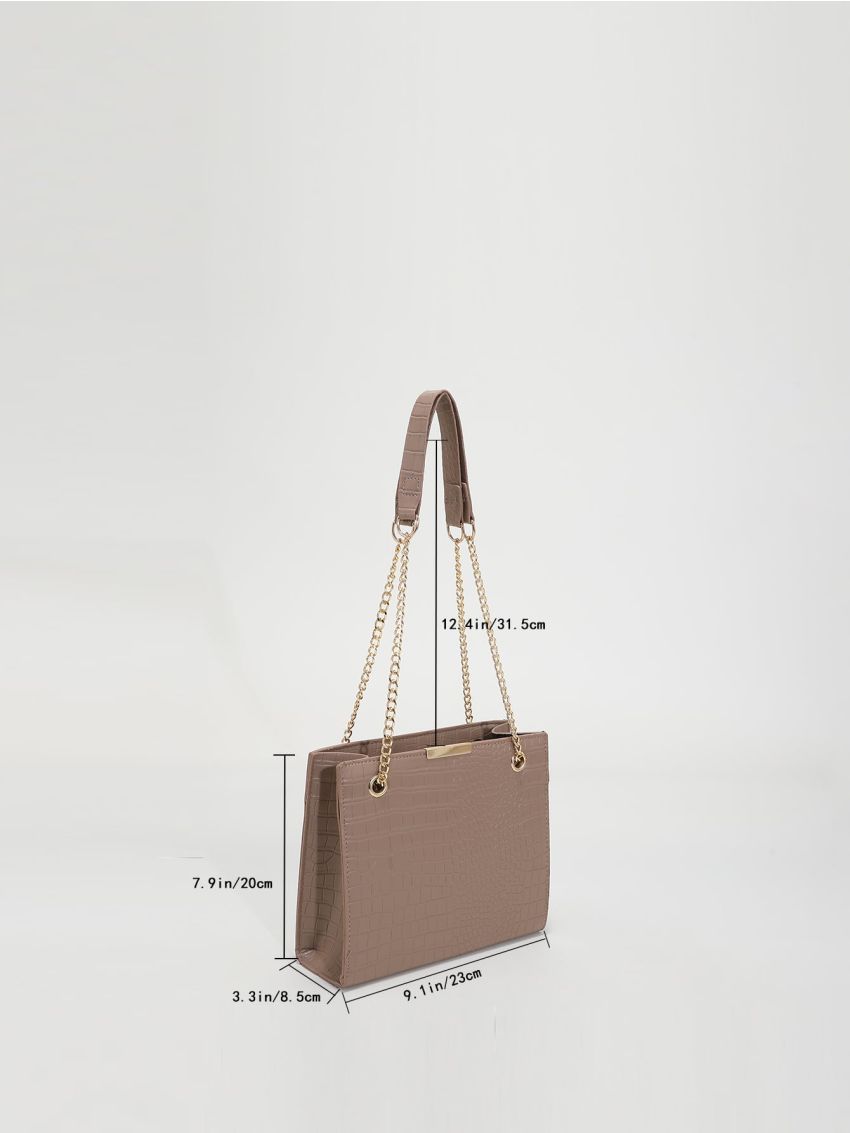 Crocodile Embossed Chain Square Bag