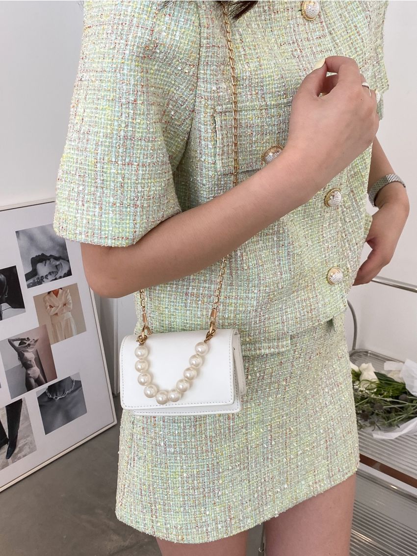 Mini Faux Pearl Chain Square Bag