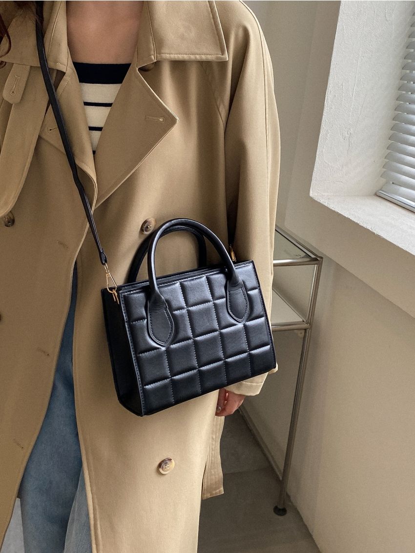 Quilted Double Handle Square Bag