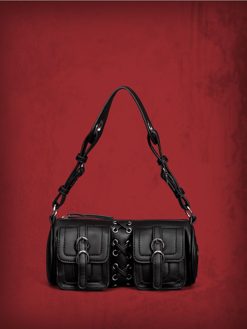 Grunge Punk Buckle & Eyelet Decor Bucket Bag
