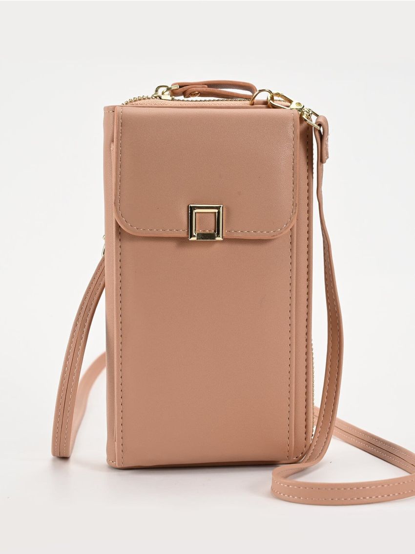 Minimalist Phone Wallet Metal Decor Apricot