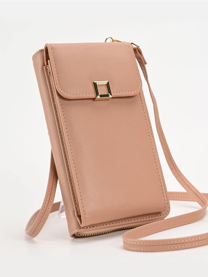 Minimalist Phone Wallet Metal Decor Apricot