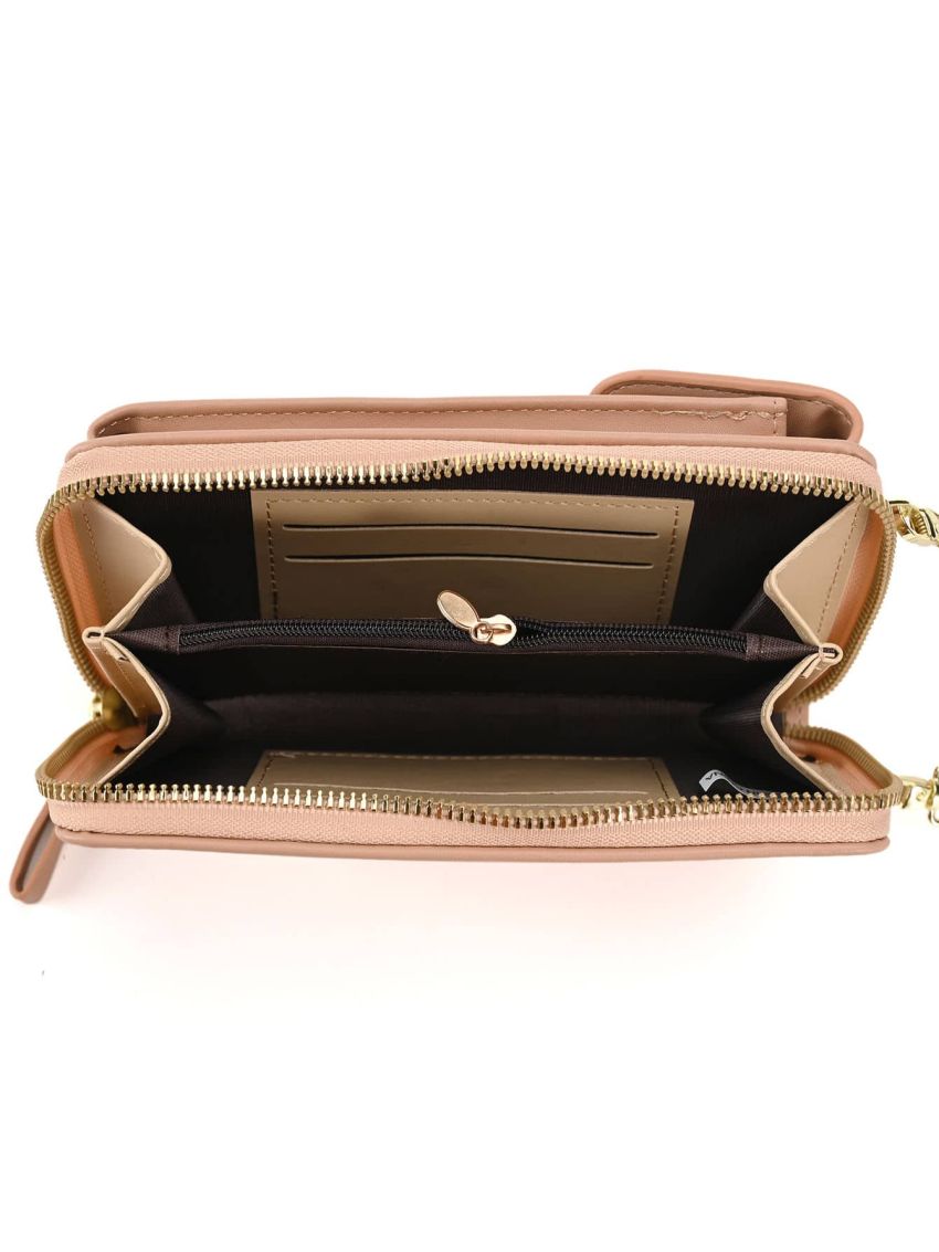 Minimalist Phone Wallet Metal Decor Apricot