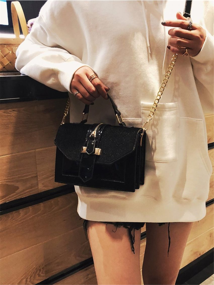 Mini Zip Decor Flap Square Bag