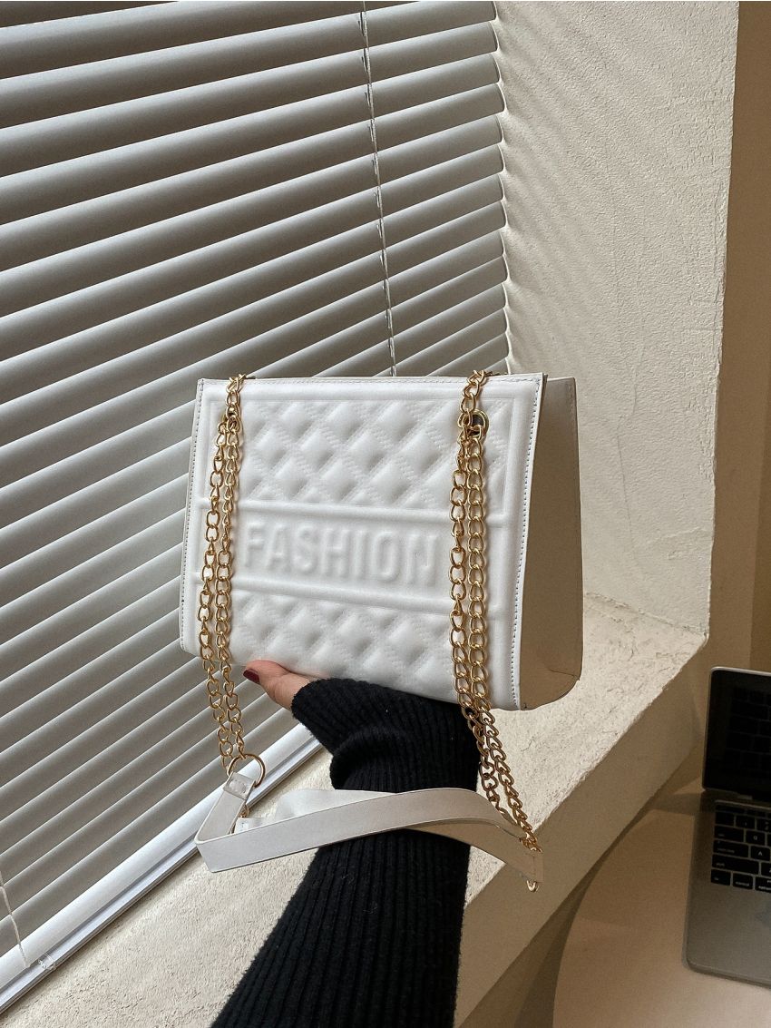 Letter Graphic Embossed Detail Square Bag