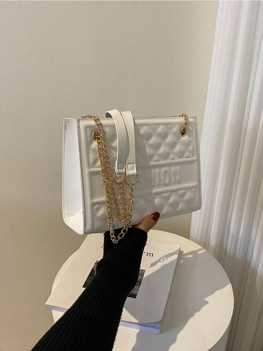 Letter Graphic Embossed Detail Square Bag