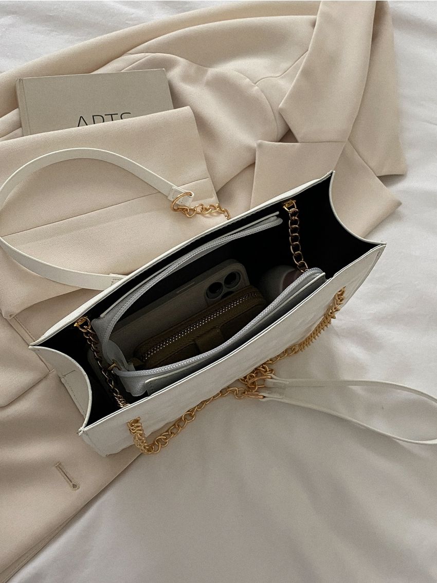 Letter Graphic Embossed Detail Square Bag