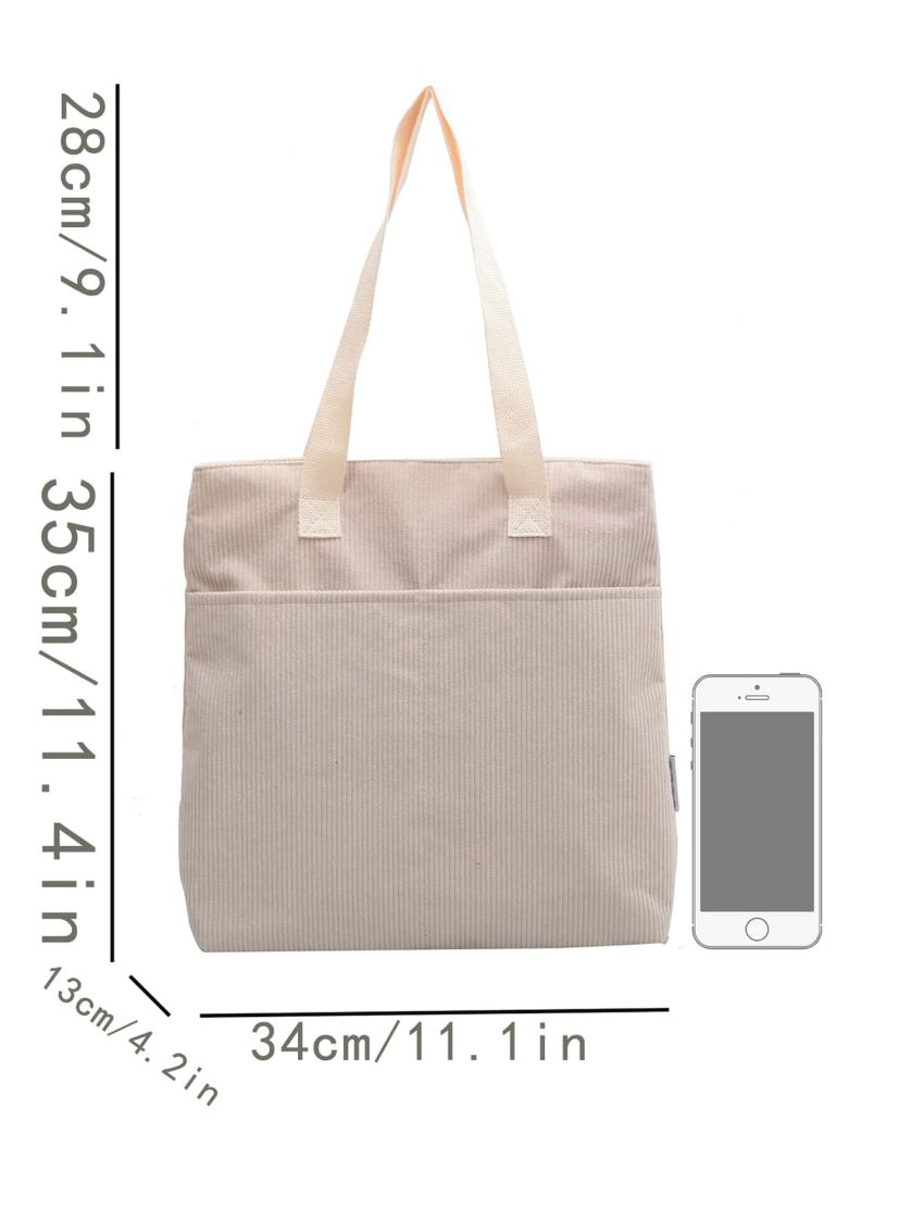Simple Fashion Large-capacity Tote Shoulder Bag, Corduroy Handbag With Zipper And Fixed Strap