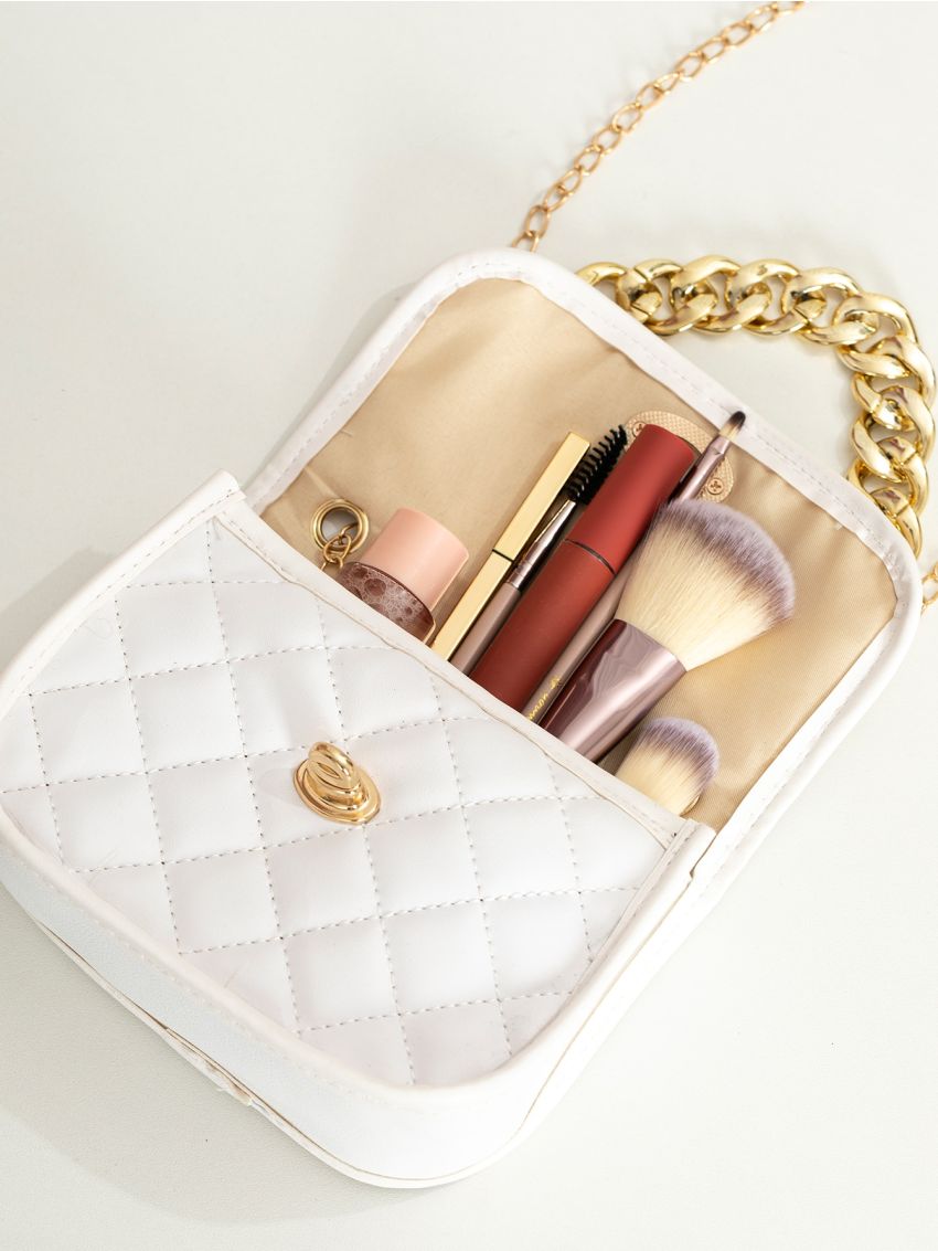 Mini Twist Lock Chain Decor Quilted Flap Square Bag