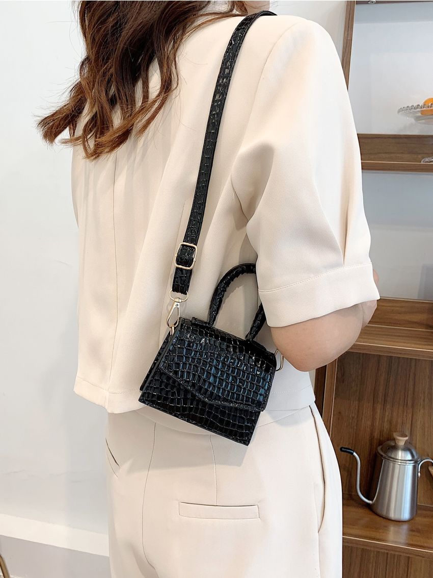 Mini Crocodile Embossed Flap Square Bag