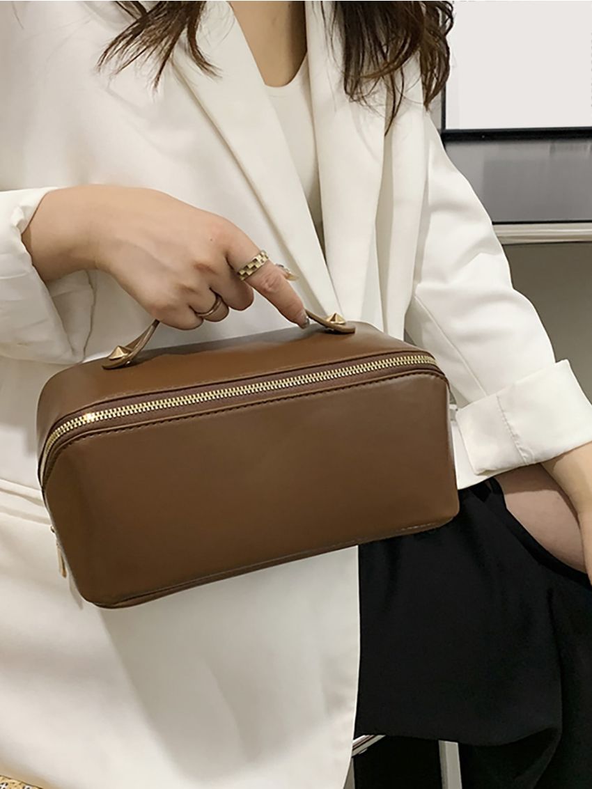 Studded Decor Top Handle Square Bag