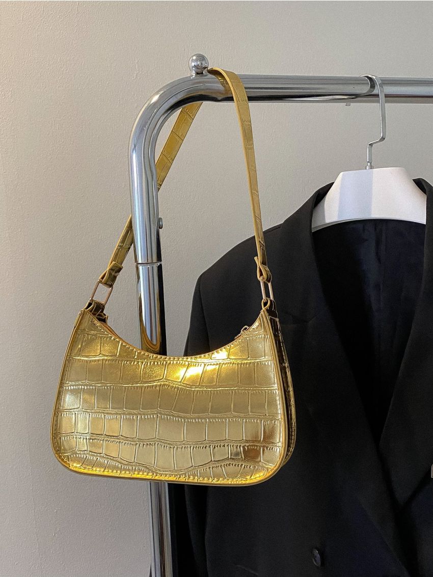 Mini Crocodile Embossed Baguette Bag