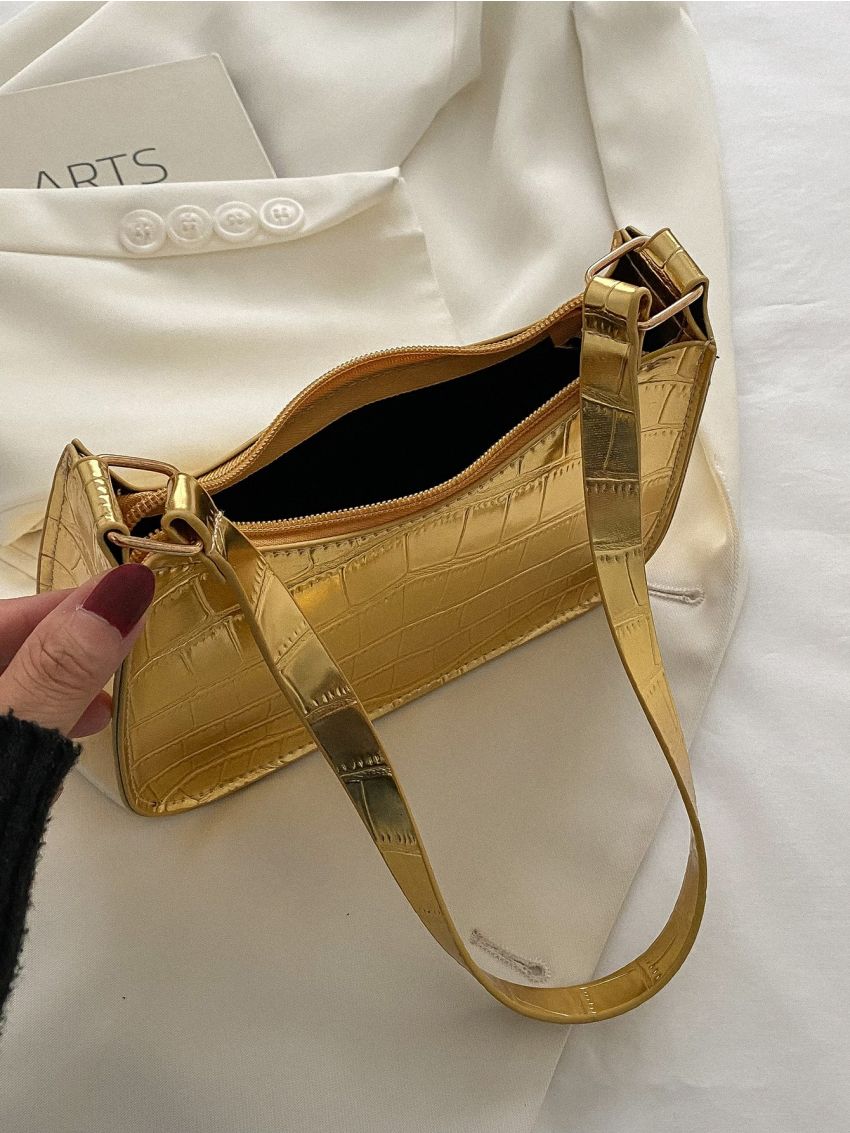 Mini Crocodile Embossed Baguette Bag